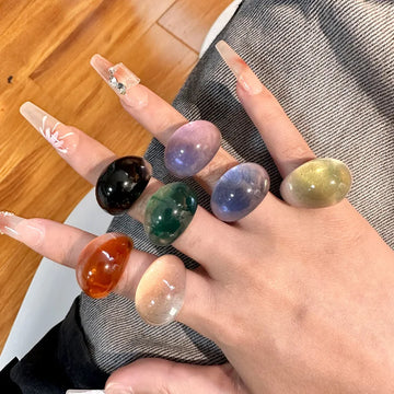 DAIIIBABYYY  -  Trendy Gradient Colorful Transparent Resin Acrylic Big Ring Geometric Oval Finger Rings For Women Fashion Hand Stackable Jewelry